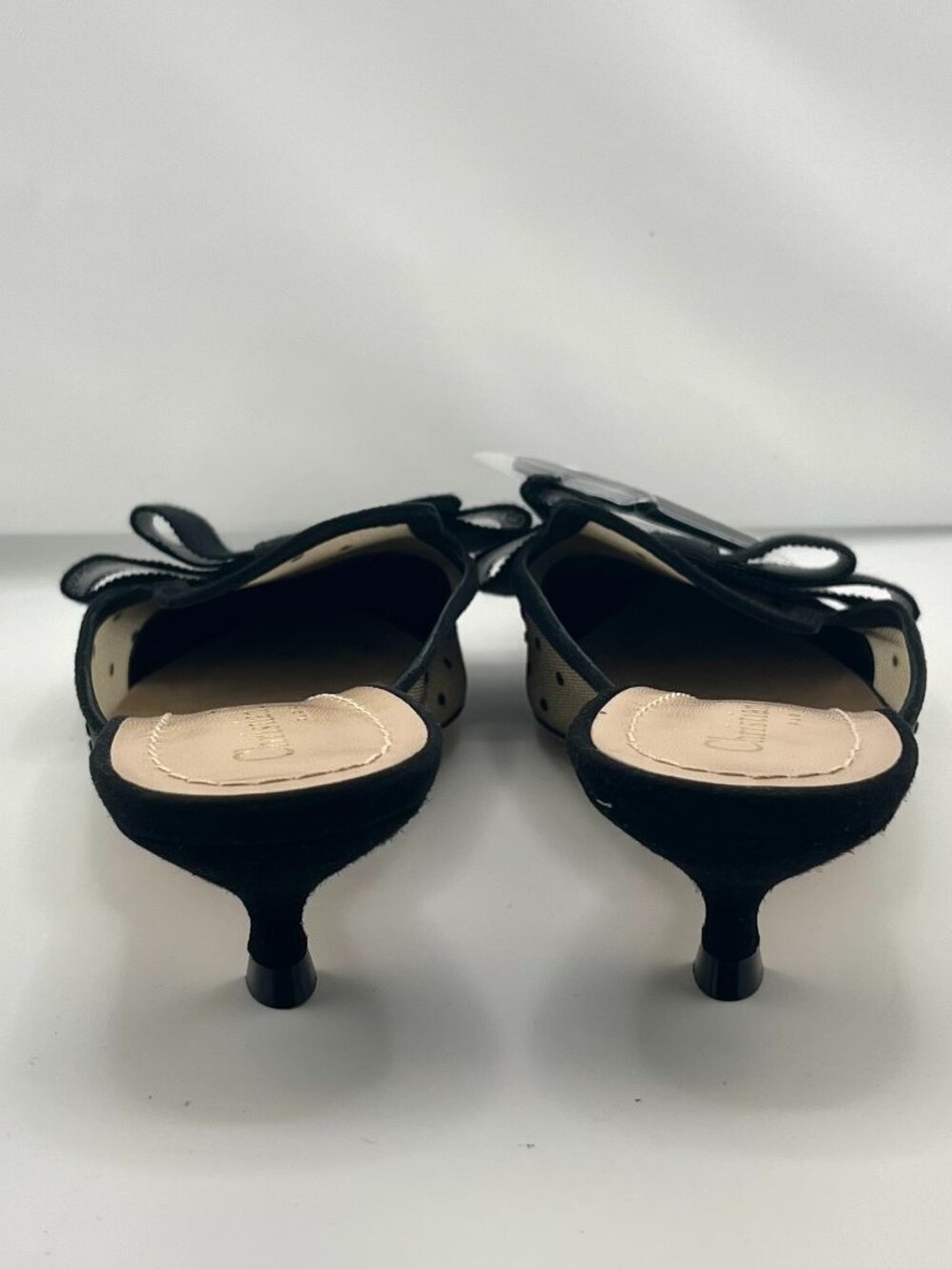 #S46 Christian Dior Polka‑Dot Mesh Bow Mule Heels (Retail $1,680 CAD) Black - Picture 5 of 8